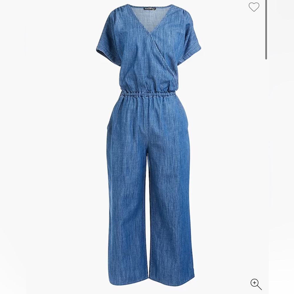 J. Crew Denim Blue Cropped Wide Leg Jumpsuit